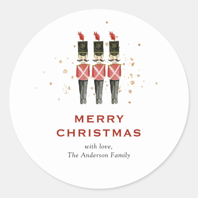Festive Red & Gold Nutcracker Christmas Classic Round Sticker (Front)