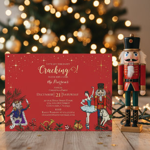 Festive Red & Gold Nutcracker Christmas Party Foil Invitation
