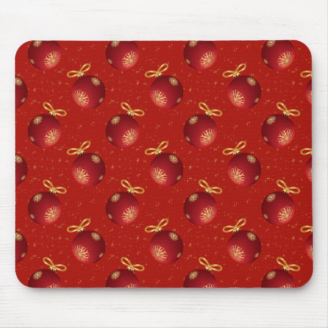 Festive Red Gold Ornaments Mouse Pad (Front)