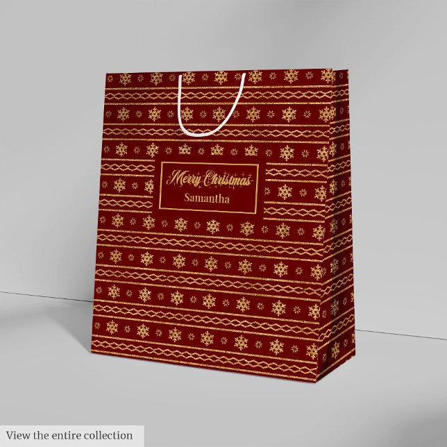 Festive Red Gold Personalized Holiday Gift Bag (Festive Red Gold Personalized Holiday Gift Bag)