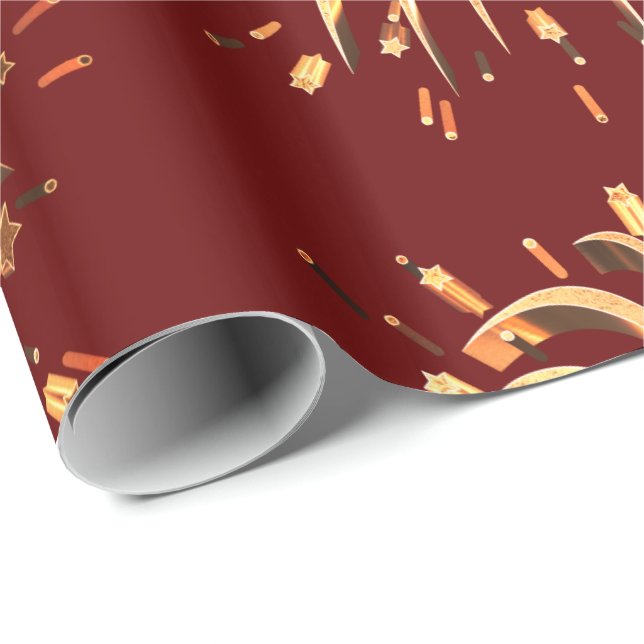 Festive Red Gold Stars Fireworks Elegant Christmas Wrapping Paper (Roll Corner)