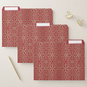 Festive Red Golden Winter Snowflakes Holiday File Folder