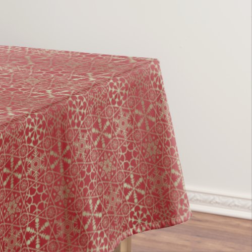 Festive Red Golden Winter Snowflakes Holiday Tablecloth