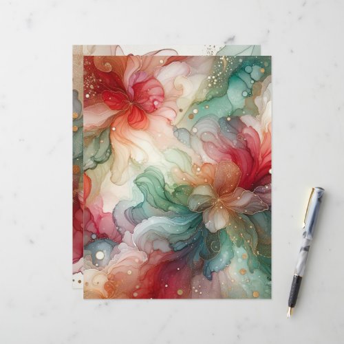 Festive Red &amp; Green Alcohol Ink Scrapbook Paper