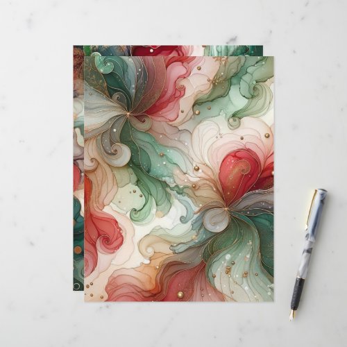 Festive Red &amp; Green Alcohol Ink Scrapbook Paper
