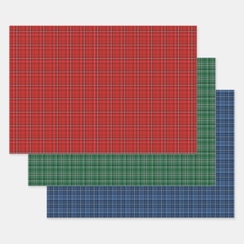 Festive Red Green and Blue Holiday Plaid Wrapping Paper Sheets