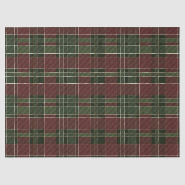 Festive Red, Green and Gold Cosy Christmas Plaid Tissue Paper (Front)