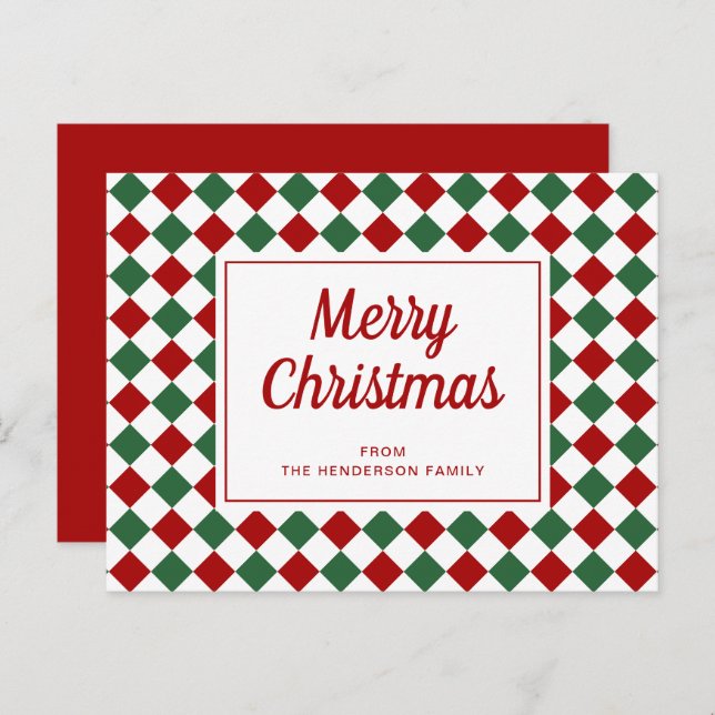 Festive Red Green Checked Christmas  Holiday Postcard (Front/Back)
