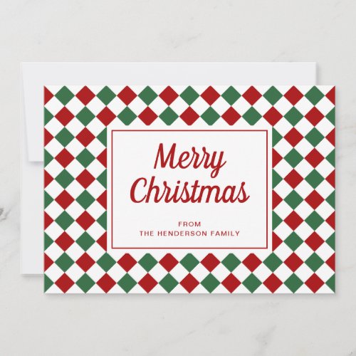 Festive Red Green Checked Merry Christmas  Holiday Card