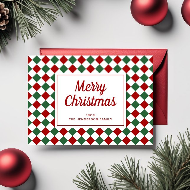 Festive Red Green Checked Merry Christmas  Holiday Card (Creator Uploaded)
