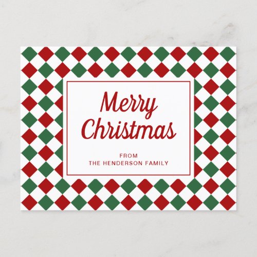 Festive Red Green Checked Merry Christmas  Holiday Postcard