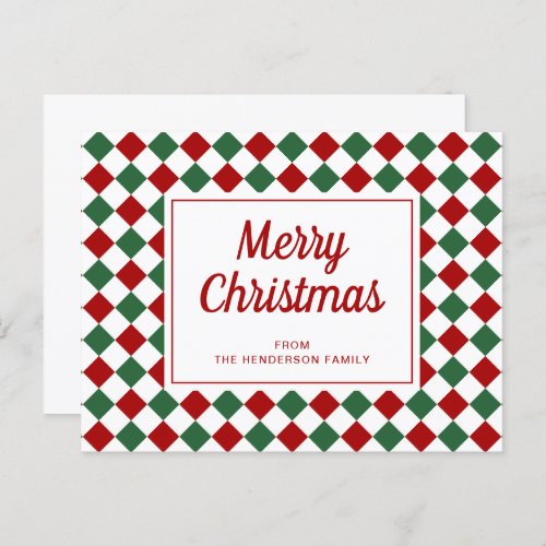 Festive Red Green Checked Merry Christmas  Postcard