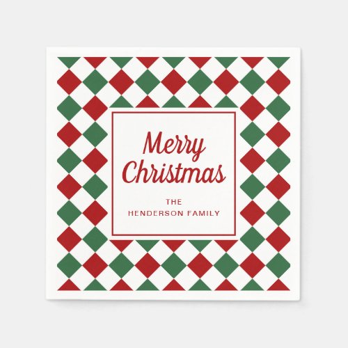 Festive Red Green Checks Merry Christmas Napkins