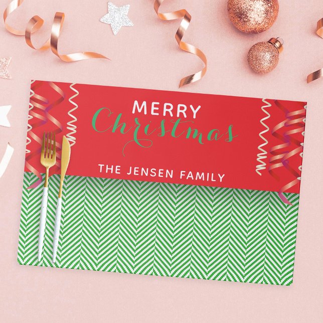 Festive Red Green Chevron Christmas Paper Placemat (Creator Uploaded)