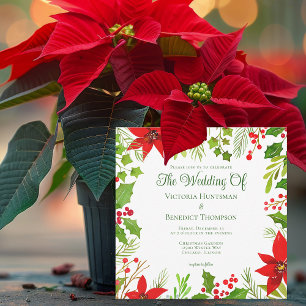 Festive Red Green Christmas Botanical Wedding Invitation