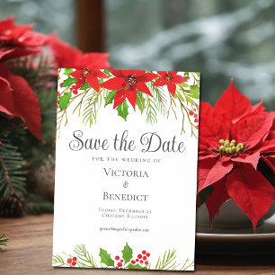 Festive Red Green Christmas Botanical Wedding Magnetic Invitation