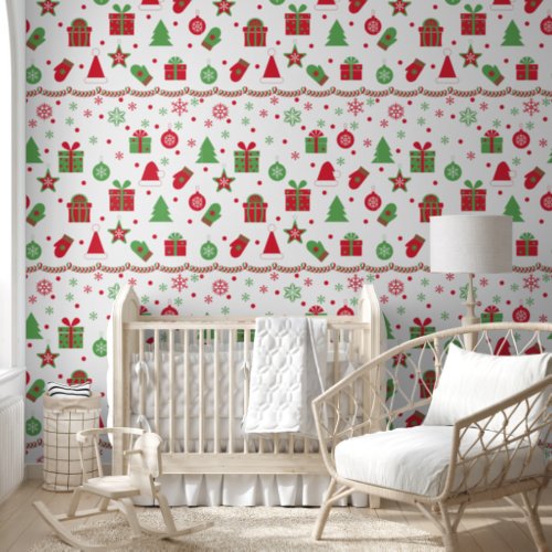 Festive Red Green Christmas Gifts Stick n Peel Wallpaper