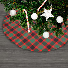 Festive Red Green Christmas Plaid Pattern Brushed Polyester Tree Skirt