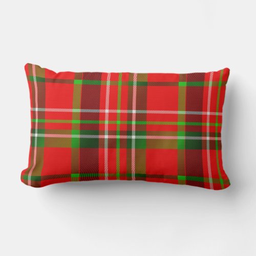 Festive Red Green Christmas Tartan Pattern Lumbar Pillow