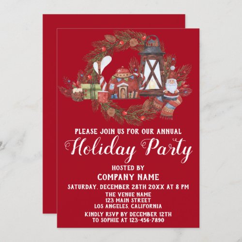 Festive Red Green Company Christmas Holiday Party Invitation