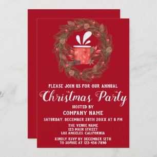 Festive Red Green Company Holiday Christmas Party Invitation