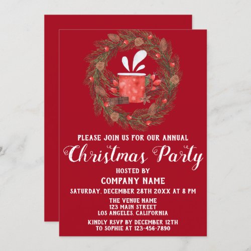 Festive Red Green Company Holiday Christmas Party Invitation