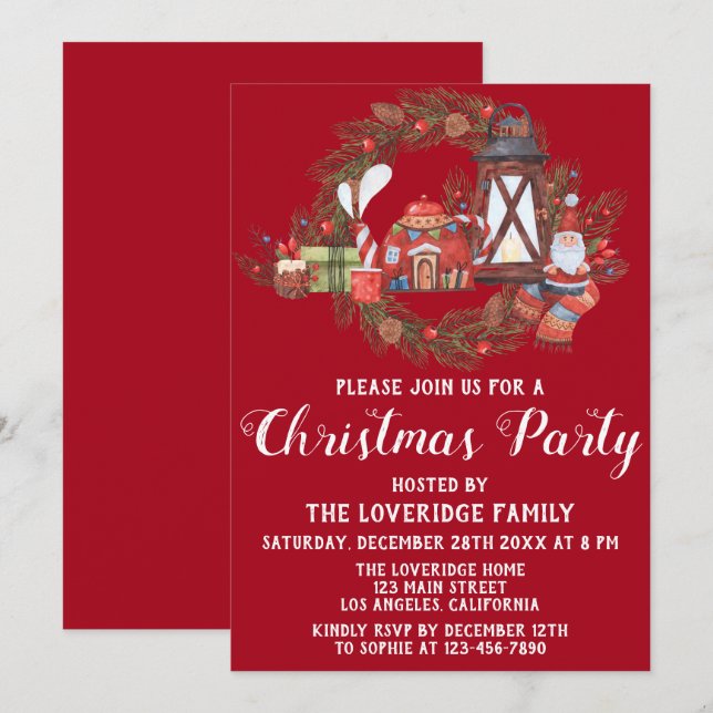 Festive Red & Green Cozy Holiday Christmas Party Invitation (Front/Back)