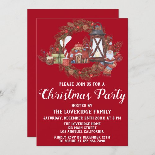 Festive Red  Green Cozy Holiday Christmas Party Invitation