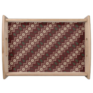 Festive Red, Green & Cream Cozy Christmas Pattern Serving Tray