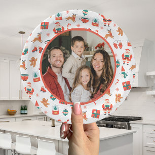 Festive Red Green Family Photo Christmas Paper Plates