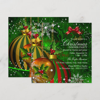 Festive Red Green Gold Christmas Dinner Party Invitation
