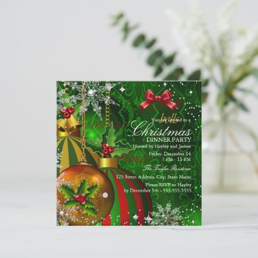 Festive Red Green Gold Christmas Dinner Party Invitation | Zazzle