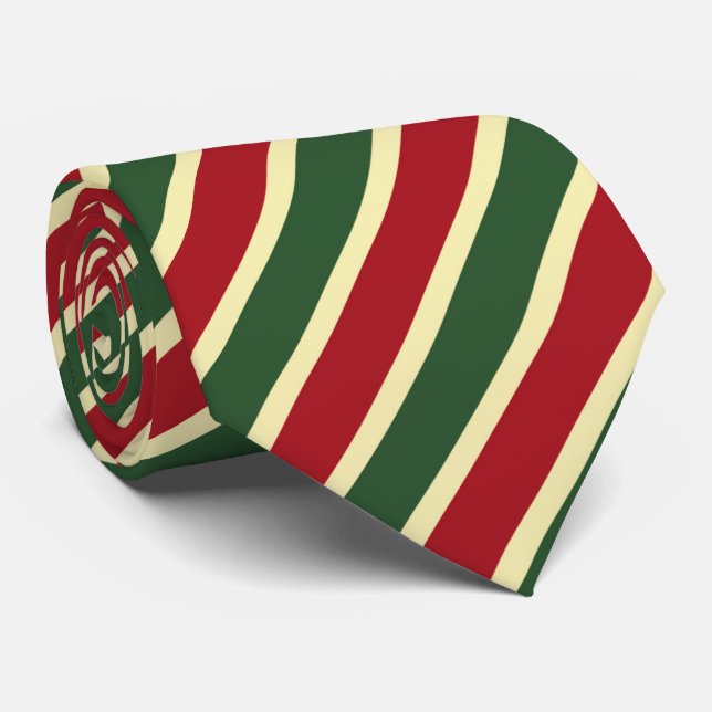 festive red green gold stripe pattern Christmas Neck Tie (Rolled)