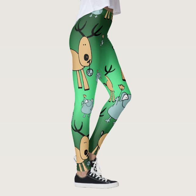 Festive Red Green Holidays Christmas Animals Leggings (Right)