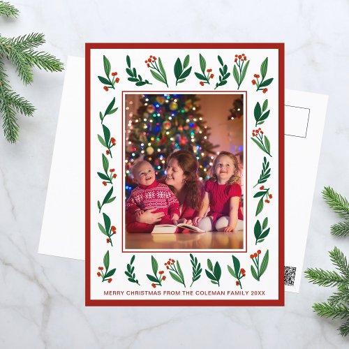 Festive Red Green Holly Berries Christmas Photo Postcard
