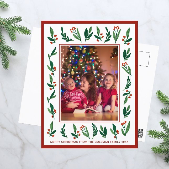 Festive Red Green Holly Berries Christmas Photo Postcard (Creator Uploaded)