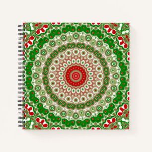 Festive Red & Green Mandala with Holiday Symmetry Notebook