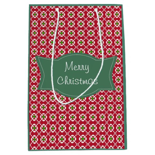 Festive Red Green Pattern Christmas Medium Gift Bag