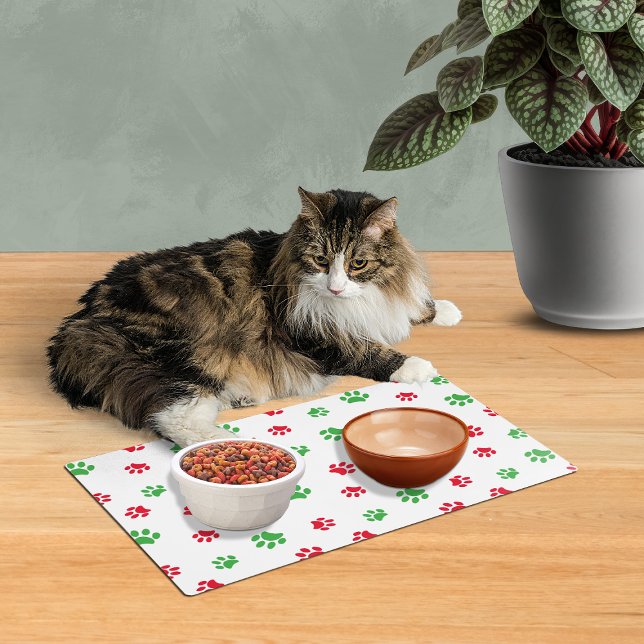 Festive Red Green Paw Prints Christmas Holiday Placemat (Creator Uploaded)