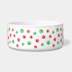 Festive Red Green Paw Prints Large Christmas Pet Bowl