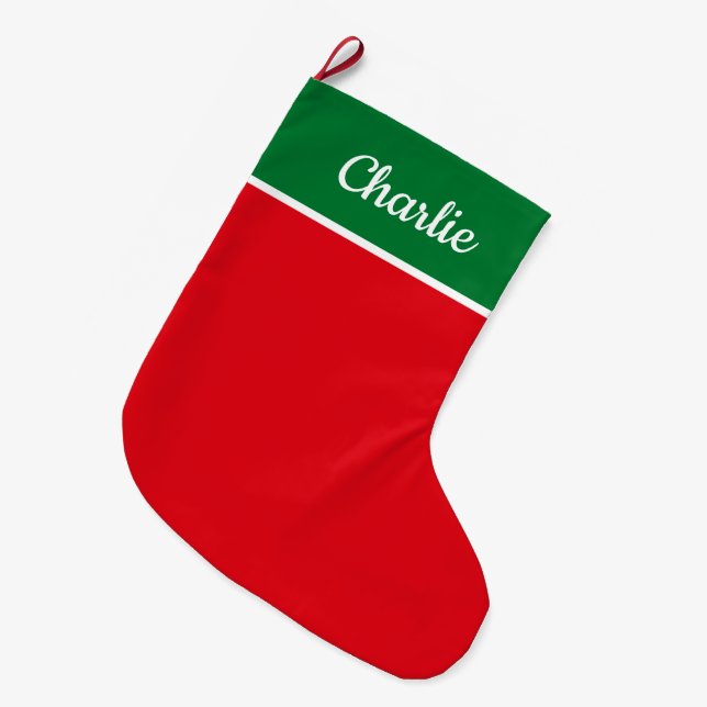 Festive Red & Green Personalized Large Christmas Stocking (Front (Hanging))