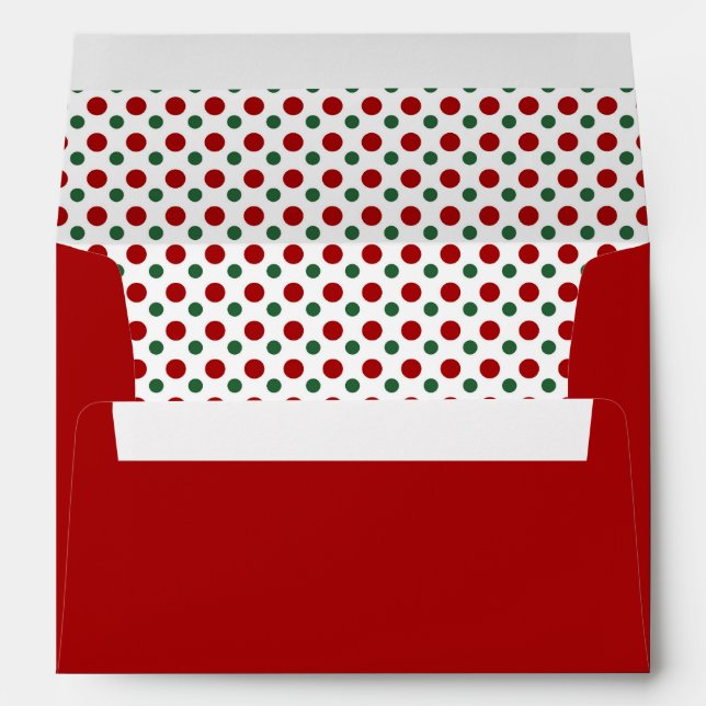 Festive Red Green Polka Dots Pattern Christmas Envelope (Back (Bottom))