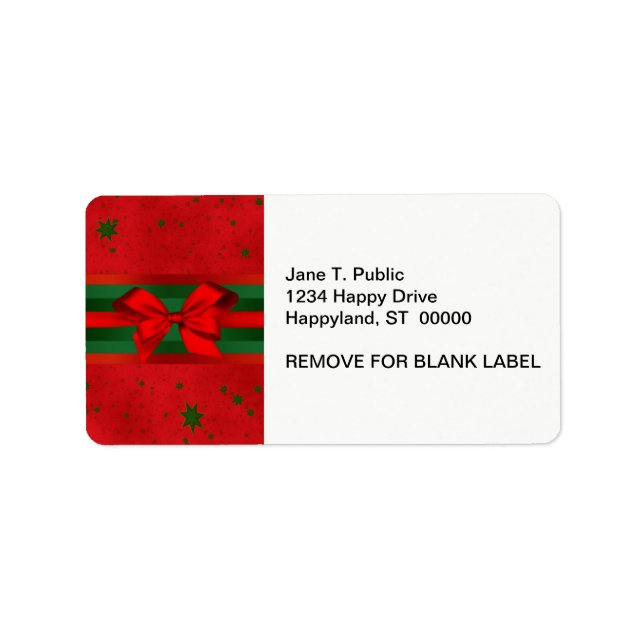 Festive Red Green Stars Bow Ribbon Christmas Label (Front)