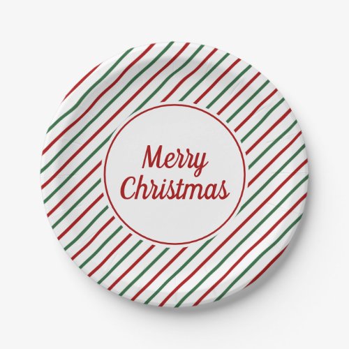 Festive Red Green Stripes Christmas  Paper Plates