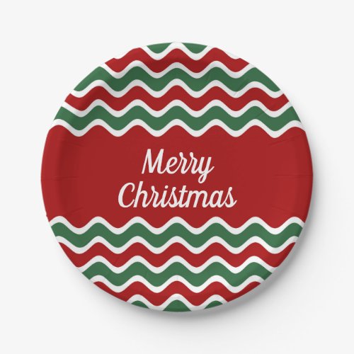 Festive Red Green Stripes Christmas Paper Plates Paper Plates