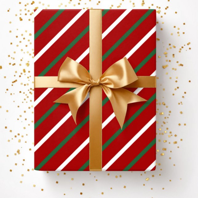 Festive Red Green Stripes Christmas Wrapping Paper (Christmas Red Green Striped Pattern Wrapping Paper)
