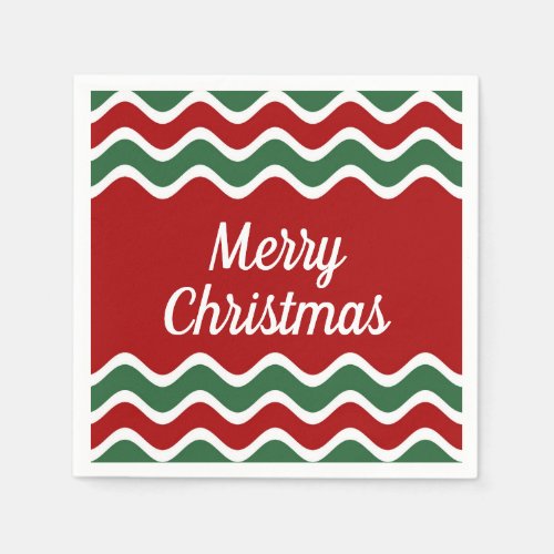 Festive Red Green Stripes Merry Christmas  Napkins