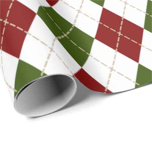 festive red green white argyle plaid wrapping paper