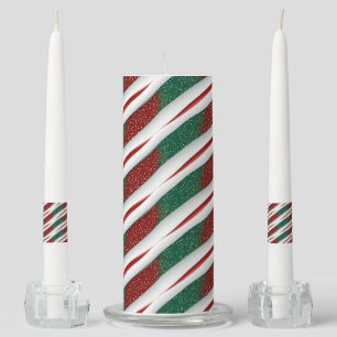 FESTIVE RED GREEN WHITE HOLIDAY STRIPES UNITY CANDLE SET