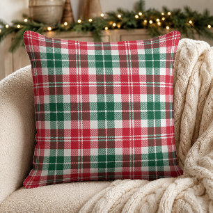 Festive Red Green White Tartan Plaid Christmas Throw Pillow